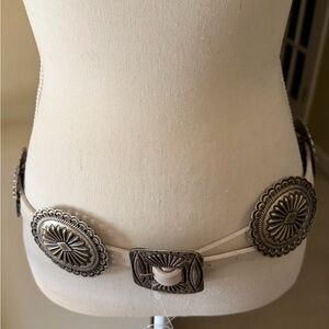 Ralph Lauren Metal Accent Leather White Concho Belt size XL NEW